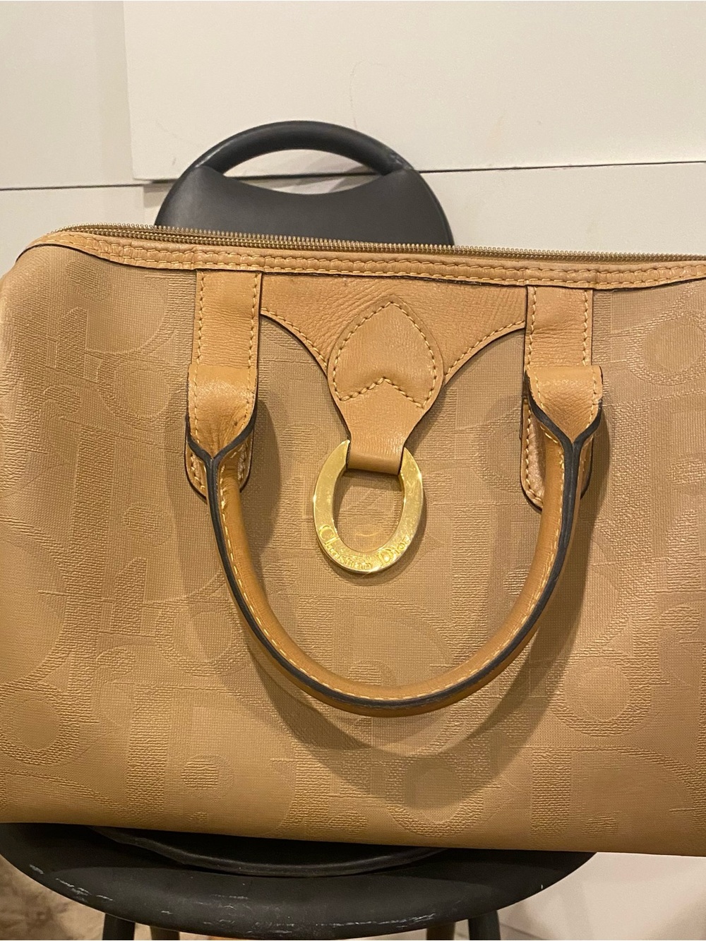 Dior Leather Top-Handle Satchel in Camel
